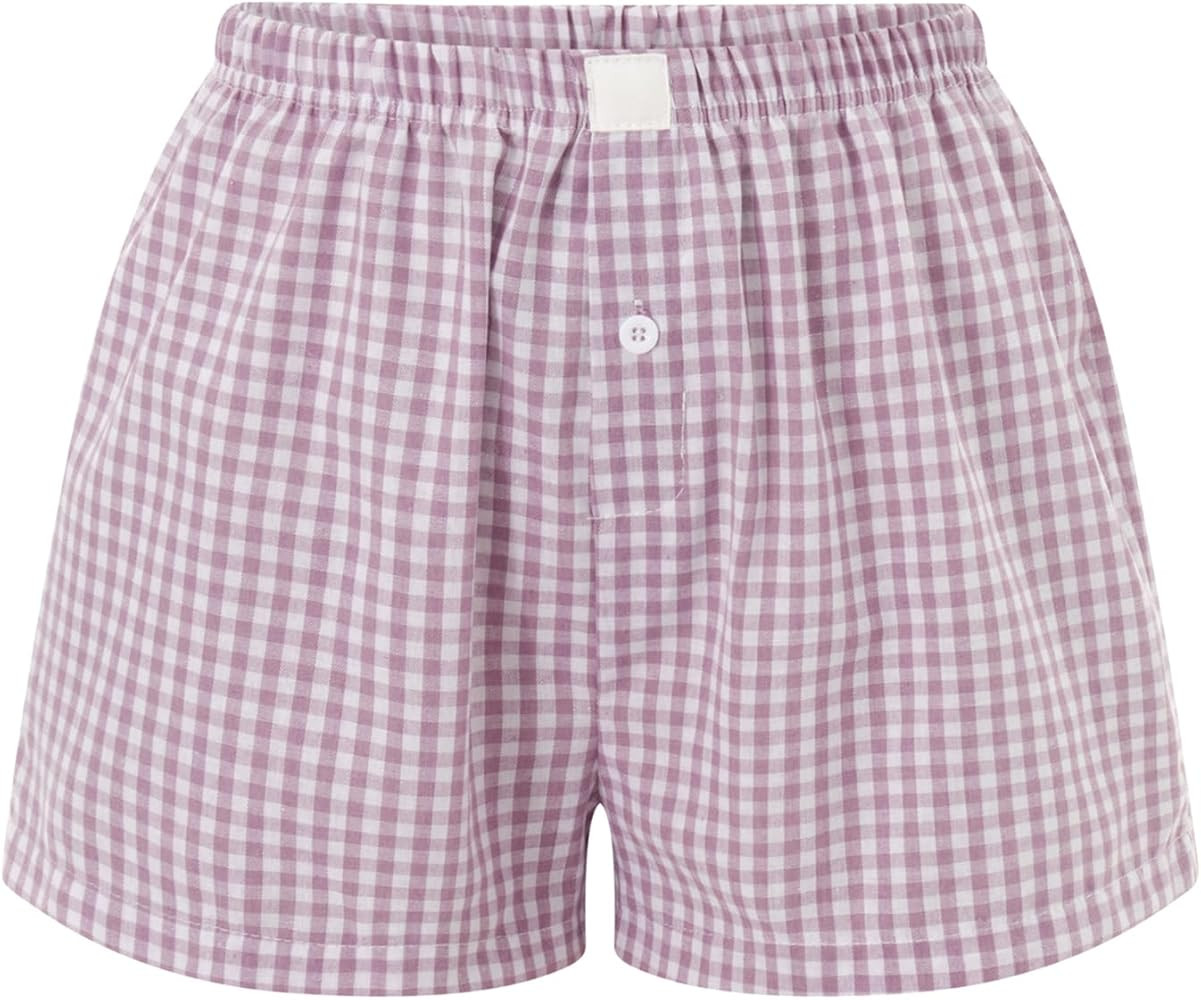 Womens Y2k Cute Plaid Striped Print Pajama Boxer Shorts Gingham Lounge PJ Bottoms Shorts Checkere... | Amazon (US)