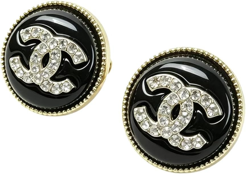 Black Enamel Gold Frame Button Stud Earrings, Sparkling Rhinestone Geometric Women Daily Jewelry | Amazon (US)