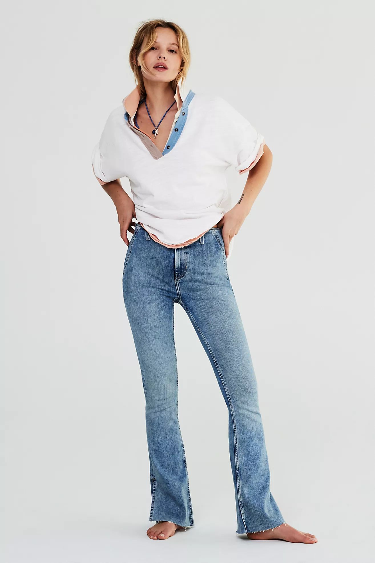 We The Free Level Up Slit Slim Flare Jeans | Free People (Global - UK&FR Excluded)