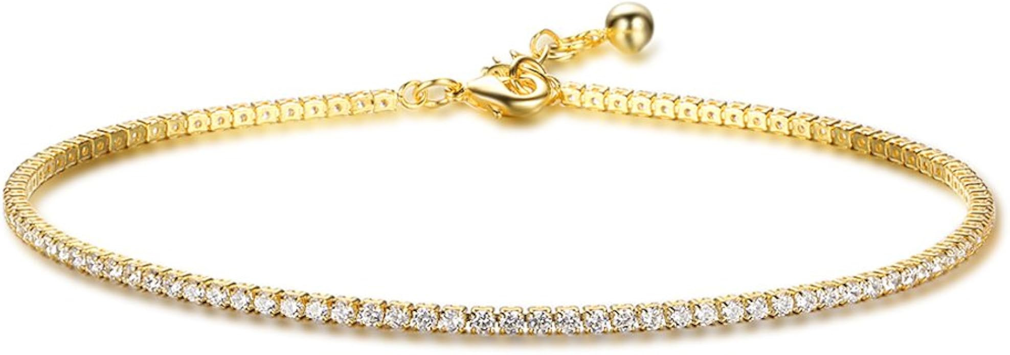 Richapex Women's Platinum Plated Silver Adjustable Cubic Zirconia Slider Tennis Anklets | Amazon (US)