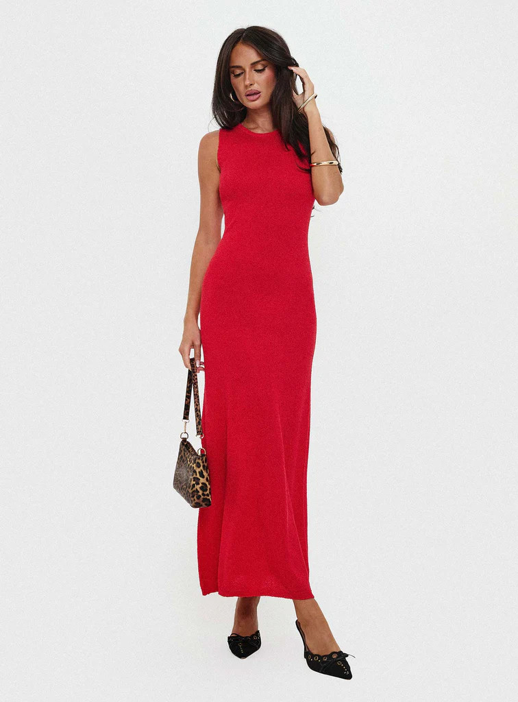 Maebie Knit Maxi Dress Red | Princess Polly US