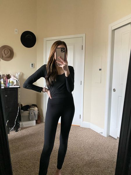 fabletics black two piece outfit // top is open and twists in the back / runs a bit big, size down // wearing XS in both // leggings fit tts 

#LTKFind #LTKunder100 #LTKfit