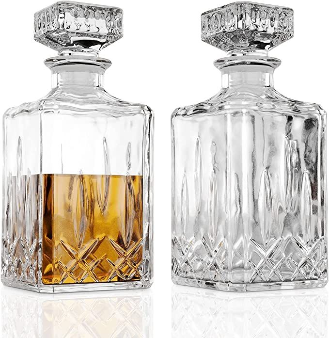 Amazon.com | Glass Whiskey Decanter Set Of 2, 800ml Liquor Decanter with Airtight Stopper for Sco... | Amazon (US)