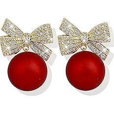 Christmas Earrings for Women Rhinestone Pearl Bow Earrings Holiday Jewelry Gifts Christmas Outfit... | Amazon (US)