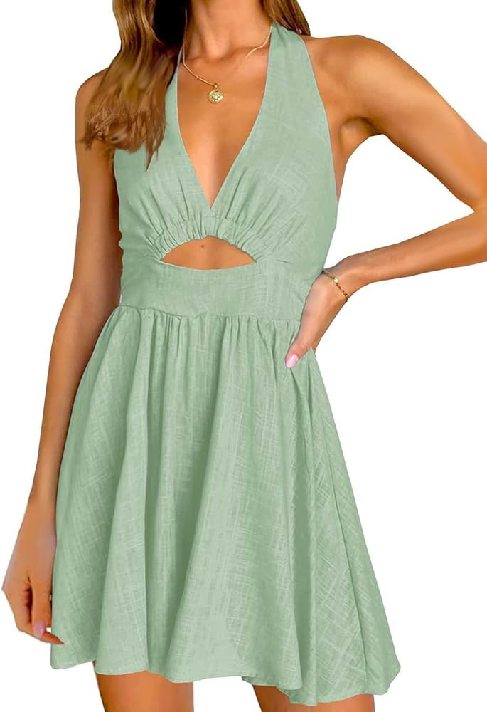 Inorin Womens Summer Sleeveless Halter V Neck Backless Cut Out Sexy Casual Party Swing Flared Min... | Amazon (US)