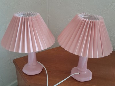 Pair of Vintage Pink Table Lamps Pleated Lampshades | eBay UK