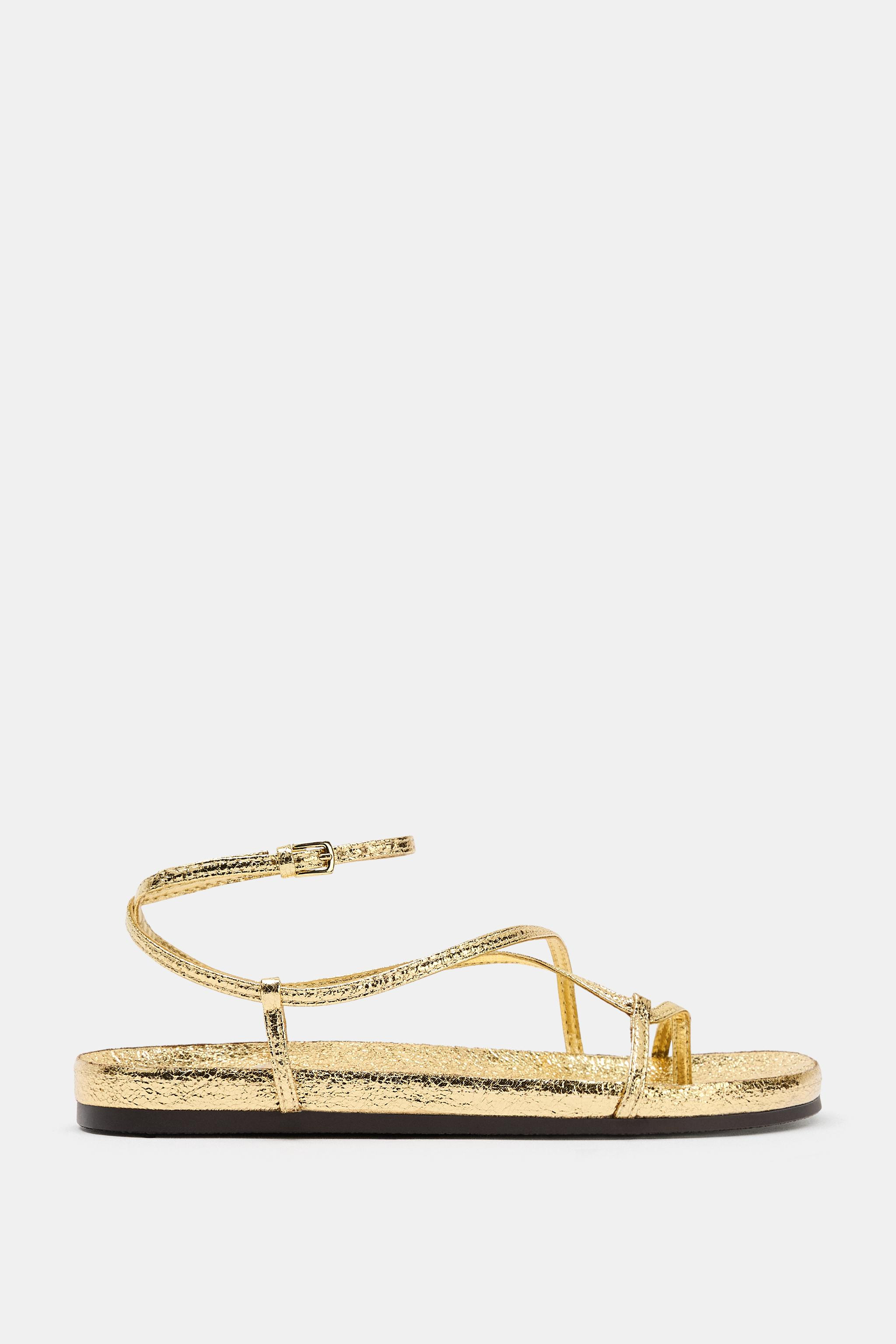 METALLIC EFFECT FLAT SANDALS | Zara US