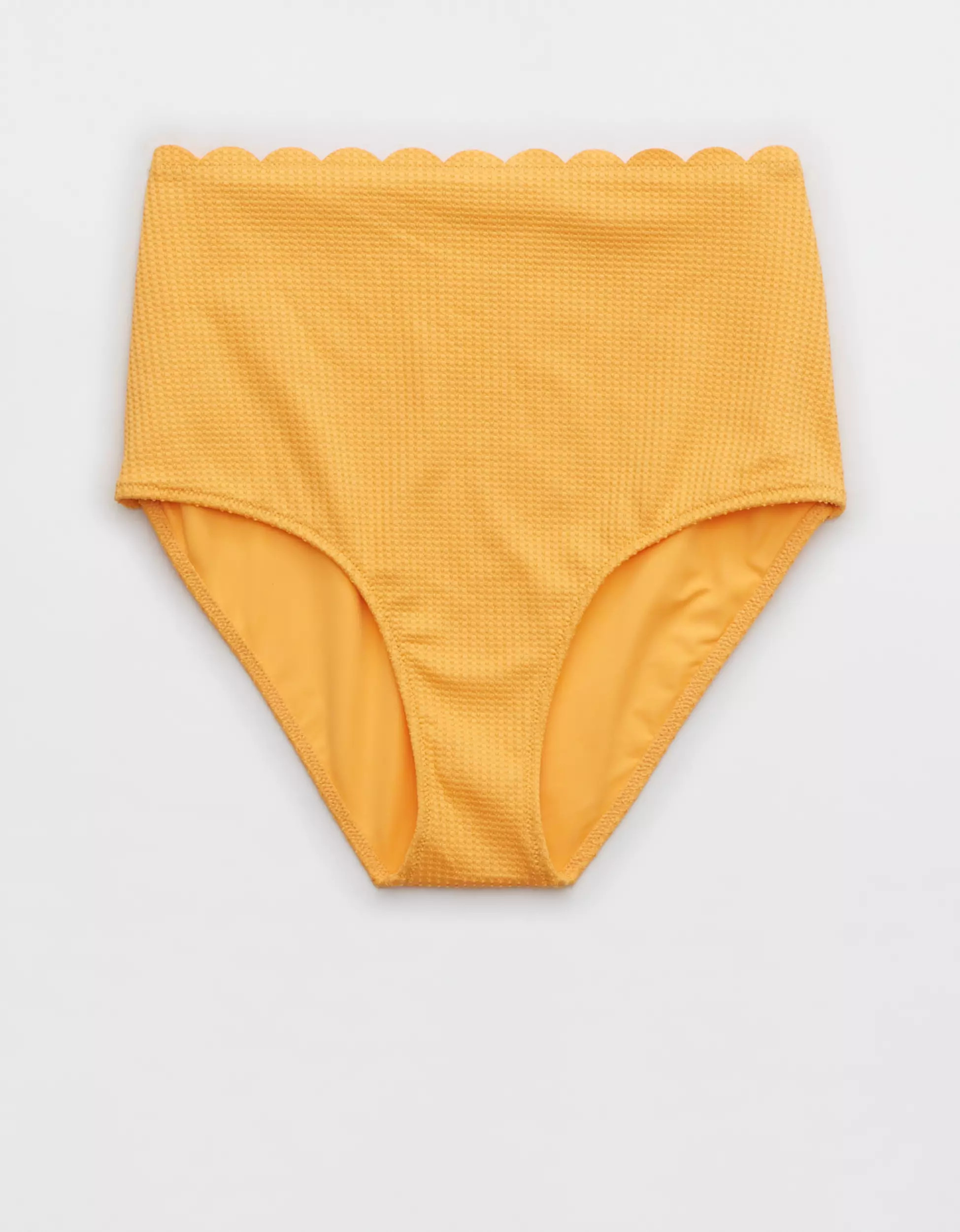Aerie Waffle Scalloped High Waisted Bikini Bottom | American Eagle Outfitters (US & CA)