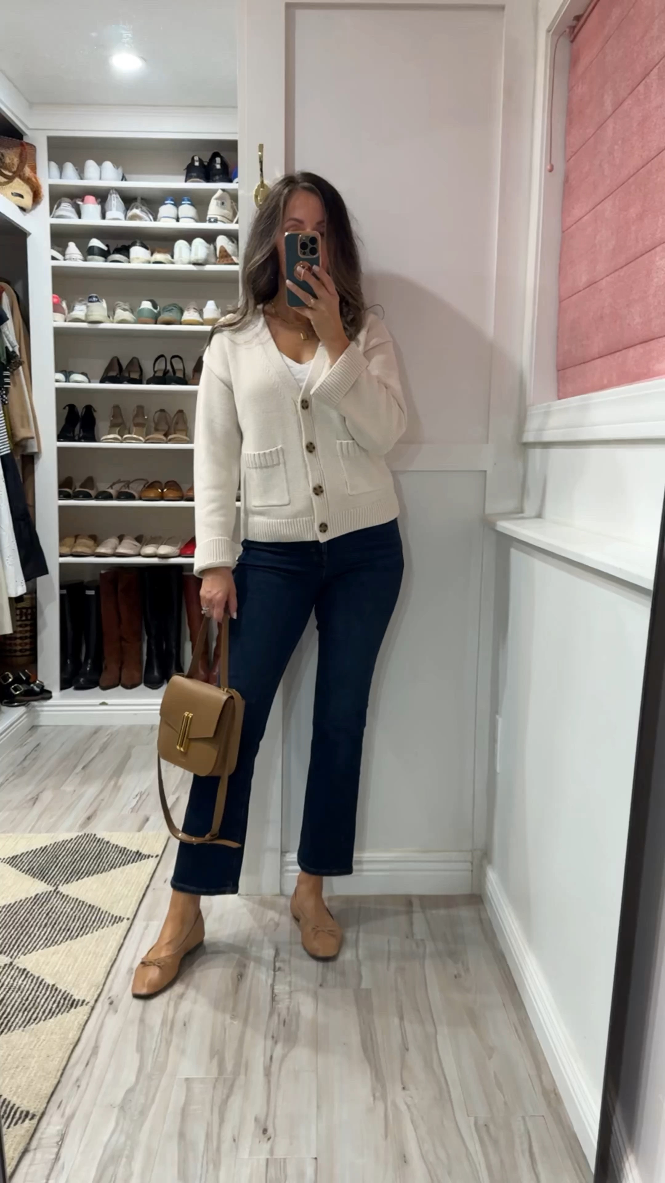 This cardigan is soooo good and 100% cotton. I got it in navy too but sized up for a looser look. Cardigan  Comes in several colors.  Wearing xs, runs tts. But also like the fit is size small 🤷🏻‍♀️
Crop kick jeans tts - I have these in 3 washes. Love this style! 
Flats run tts for me. 
White tee tts 

#LTKItBag #LTKStyleTip #LTKSaleAlert