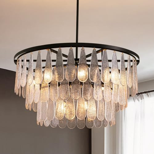 Siljoy Modern Mable Textured Glass Chandelier, 31.5" Large Black Glass Chandeliers for Dining Roo... | Amazon (US)