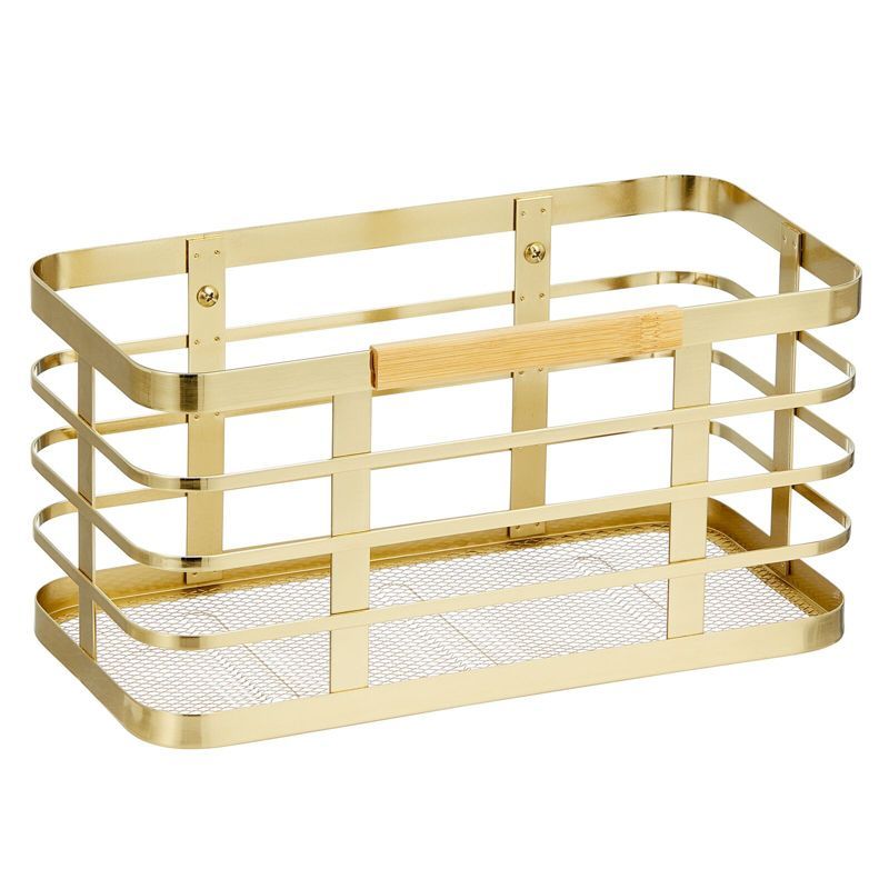 mDesign Metal Wire Wall Mount Kitchen Storage Bin Basket, Soft Brass/Natural | Target