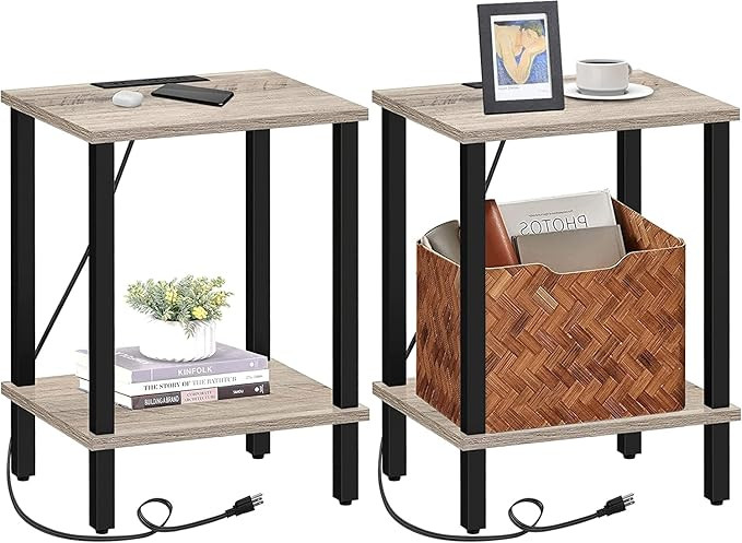 TUTOTAK End Table with Charging Station, Set of 2, Side Table with USB Ports and Outlets, Nightst... | Amazon (US)