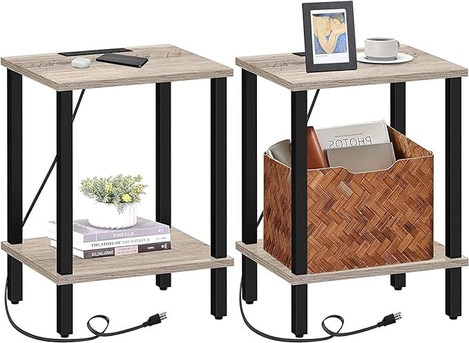 TUTOTAK End Table with Charging Station, Set of 2, Side Table with USB Ports and Outlets, Nightst... | Amazon (US)