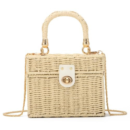 KUANG! Handwoven Rattan Bag for Women Woven Straw Square Crossbody Bag Vintage Basket Purse Beach Tote Bag | Amazon (US)