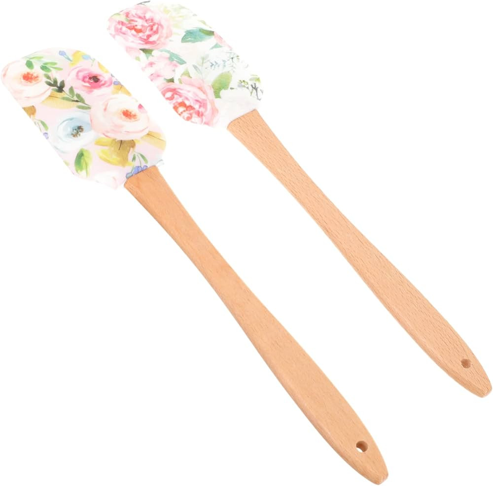 USHOBE 2pcs Silicone Spatulas Set, Cream Cheese Cake Spatula Flower Pattern Flexible Scrapers Non... | Amazon (US)