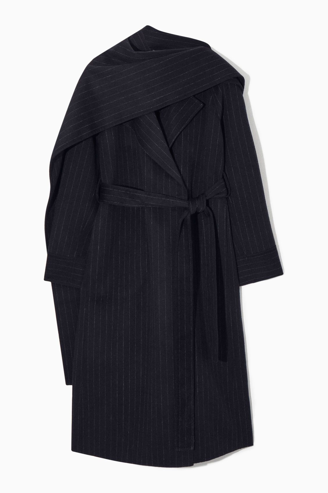 OVERSIZED PINSTRIPED WOOL SCARF COAT - NAVY / PINSTRIPED - Coats and Jackets - COS | COS (US)