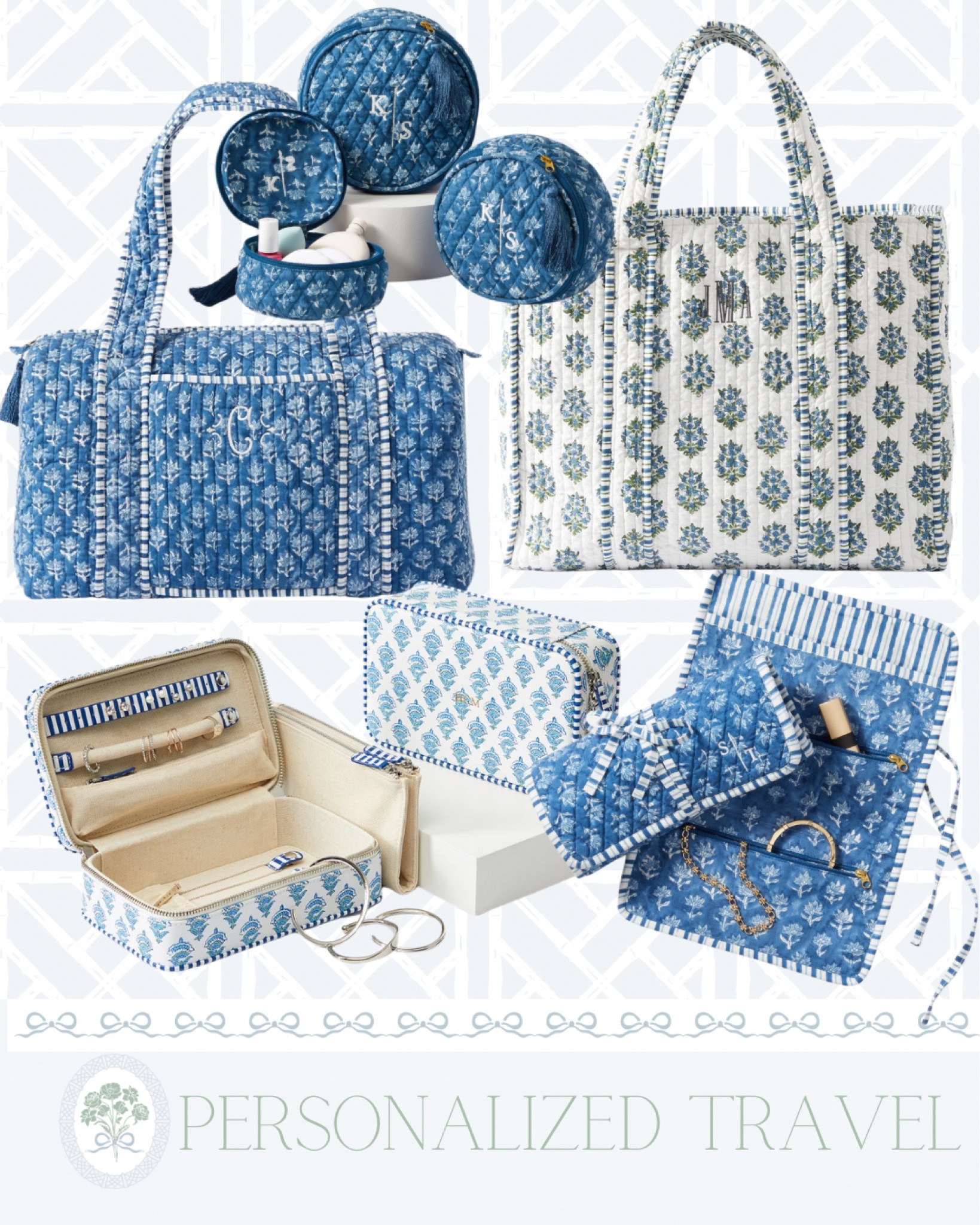 Personalized travel and gifts for her! I love this block print pattern and all of these travel bags and luggage are on my wish list!

#LTKFindsUnder100 #LTKGiftGuide #LTKFindsUnder50