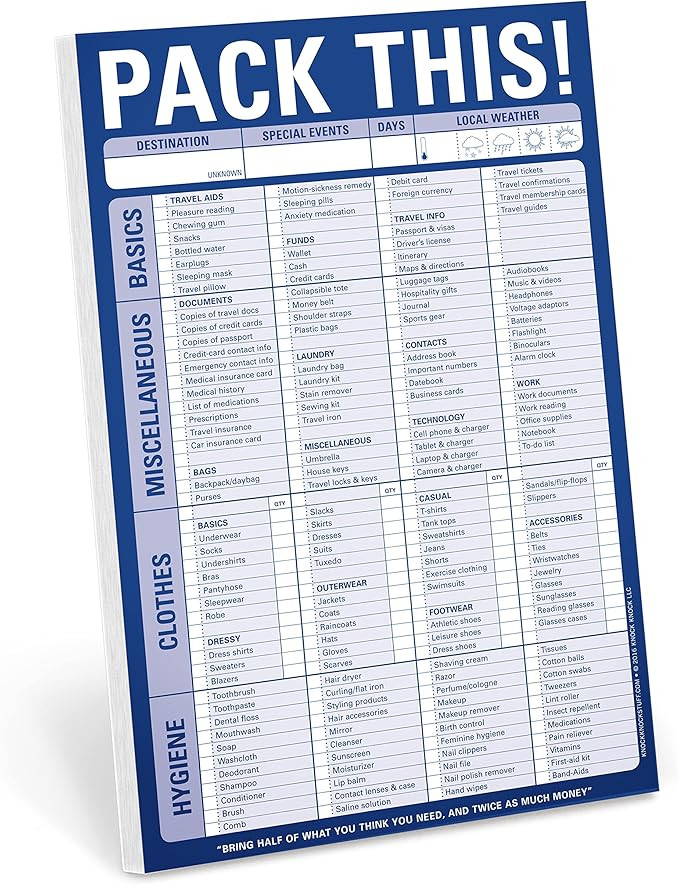 Knock Knock Pack This! Pad Packing List Notepad, 6 x 9-inches | Amazon (US)