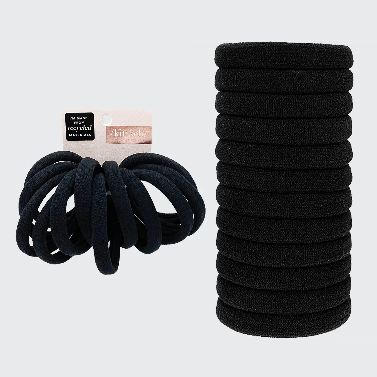 Recycled Nylon Medium Hair Elastics 12pc Set - Black | Kitsch