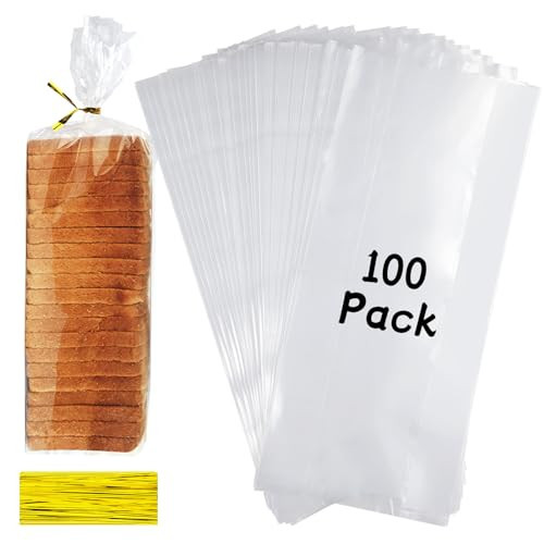 Bread Bags with Ties, 100 Clear Bread Bags for Homemade Bread and 100 Ties, Adjustable Reusable Plastic Bread Bags, Bread Loaf Bags for Home Bakers and Bakery Owners | Amazon (US)