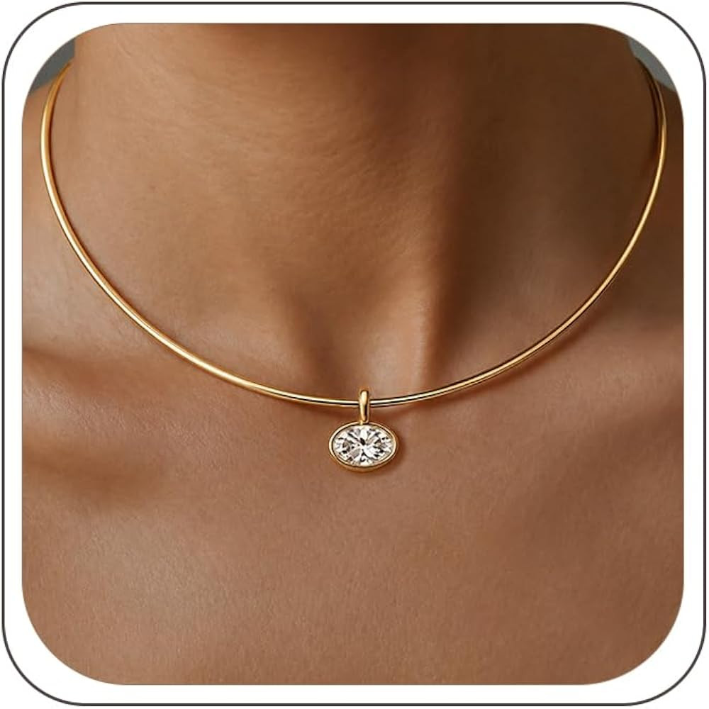 Collar Choker Necklace for Women Non Tarnish Wire Chokers CZ Sun Pendant | Amazon (US)