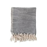 Creative Co-Op Woven Wool Blend Fringe Blanket Throw, Single, Blue | Amazon (US)