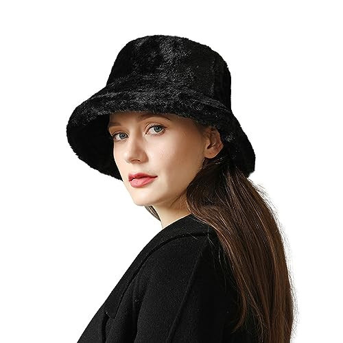 Peicees Winter Fluffy Bucket Hat for Women Girls Fuzzy Warm Bucket Hat with Faux Fur Fisherman Cap | Amazon (US)