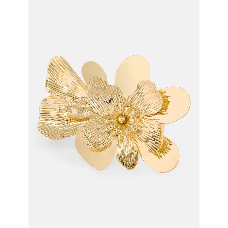 Free Assembly Women's Sculpted Flower Double Finger Ring, Size 7 | Walmart (US)
