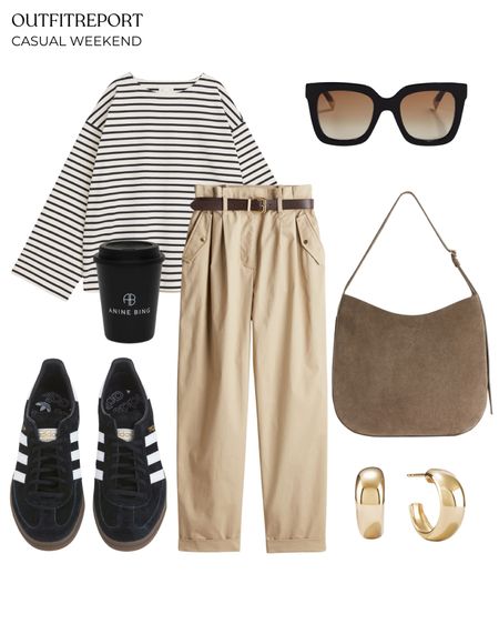 Casual weekend outfit striped shirt brown beige denim jeans Adidas sneakers trainers 

#LTKitbag #LTKshoecrush #LTKstyletip