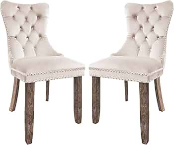 Wonder Comfort Velvet Upholstered with Nailhead Back and Ring Pull Trim Solid Wood Dining Chairs ... | Amazon (US)