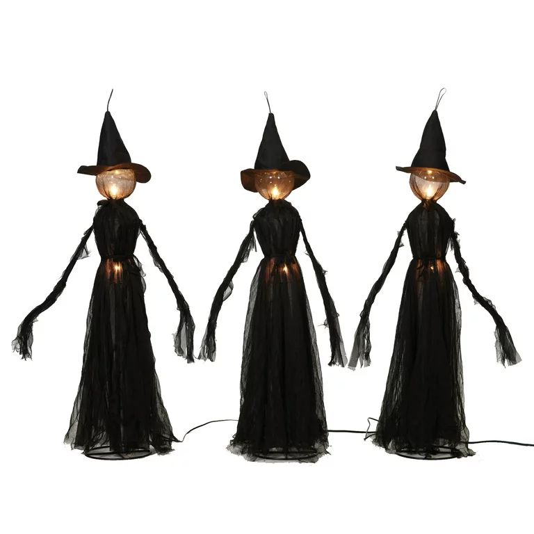 Way to Celebrate Halloween Decor Set of 3 Witches, with Clear Lights, 42 in tall | Walmart (US)