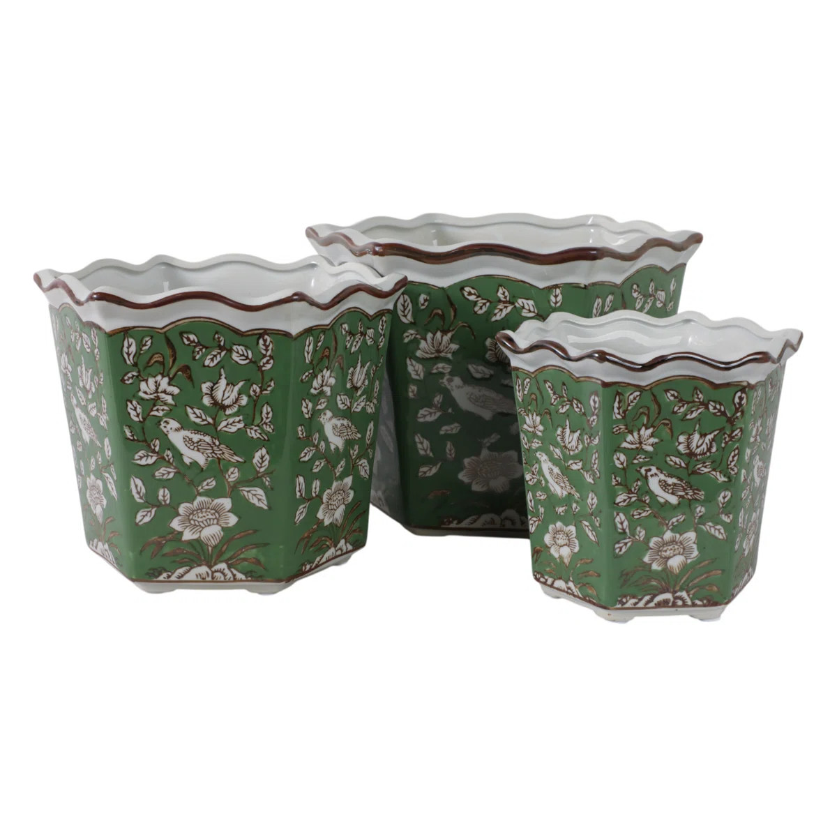 Decorative Stoneware Ceramic Planter Set With Intricate Detailing Durable Handmade Design Accent ... | Wayfair North America