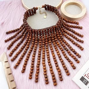 Coiris Boho African Wooden or Acrylic Beaded Bib Statement Necklace Strands Layered Cluster Chunk... | Amazon (US)