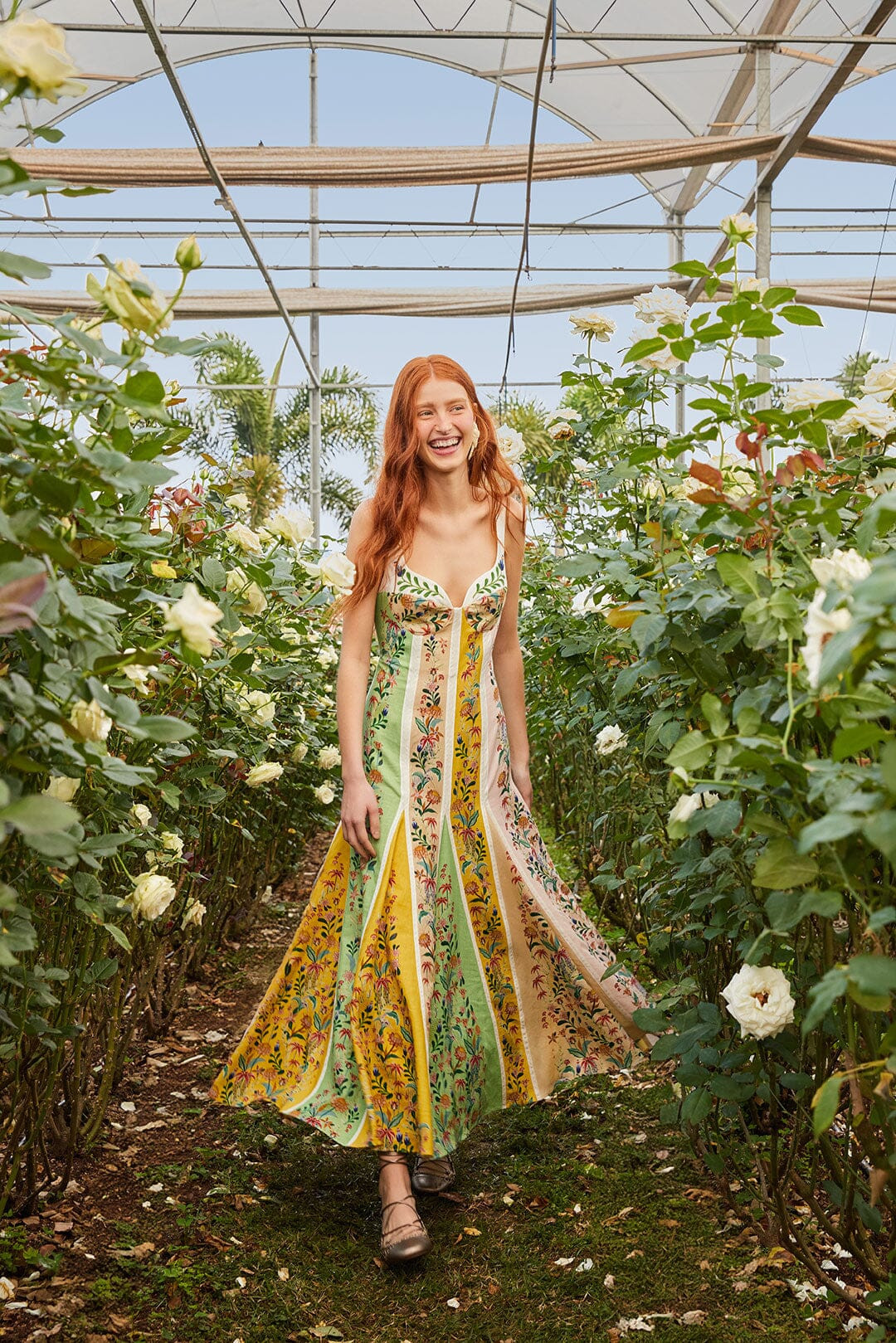 Multicolor Delicate Floral Stripes LENZING™ ECOVERO™ Euroflax™ Maxi Dr | FarmRio (US)