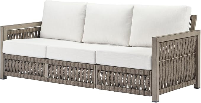 3 Seats Outdoor Sofa, Aluminum Patio Sofas with Washable Cushions, 3-Seater Rope Weave Outside Pa... | Amazon (US)