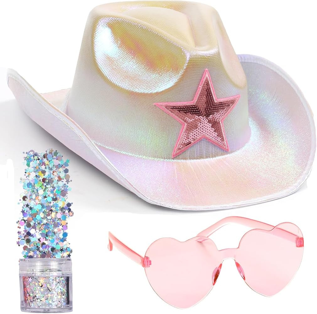 Funcredible Green Cowboy Hat and Glasses - Green Sparkly Holographic Cowboy Hat for Women - Cowgi... | Amazon (US)
