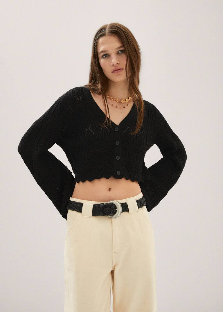 Cropped cardigant with scalloped hem | MANGO (US)