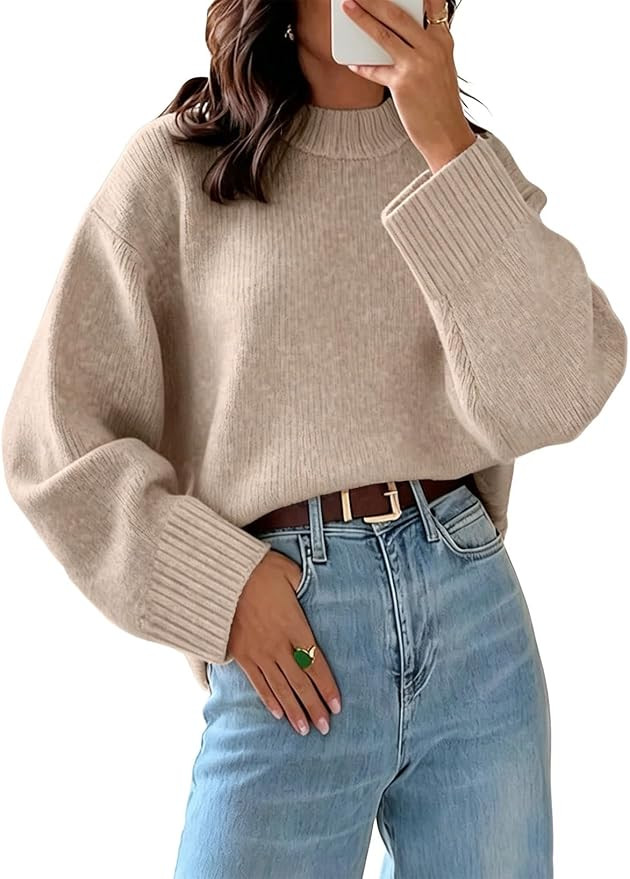 EVALESS Sweaters for Women Fall Long Sleeve Oversized Knit Pullover Tops | Cozy Crewneck Basic Sw... | Amazon (US)