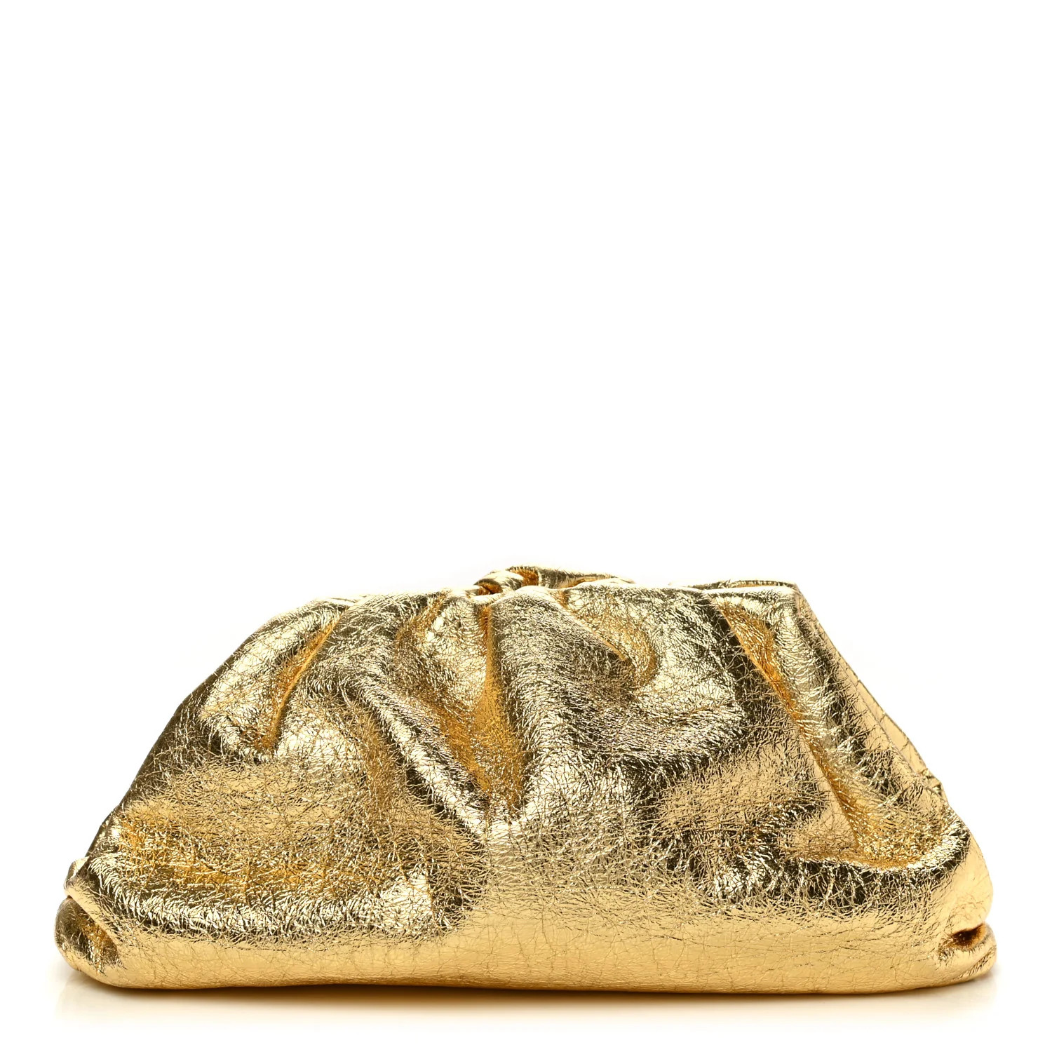 BOTTEGA VENETA Metallic Crinkled Lambskin The Pouch Oversized Clutch Oro | FASHIONPHILE (US)