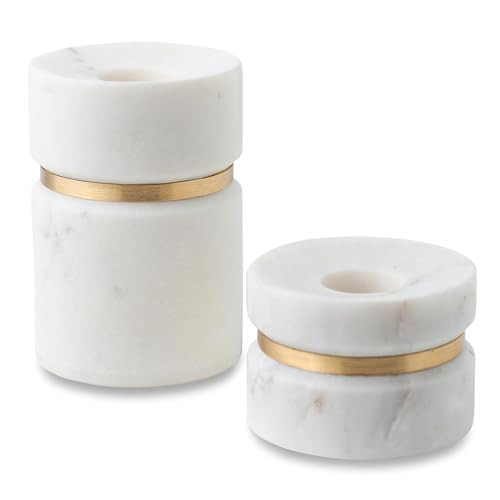 Cork & Mill Taper Candle Holders for Candlesticks, Set of 2 Handcrafted White Marble and Gold Brass Candle Stick Holders, Modern Centerpiece for Dining Table Decor or Mantle | Amazon (US)