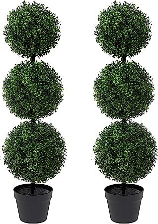 3ft Artificial Tree 2Pack Boxwood Triple Ball Topiary Tree Fake Potted Moulded Trees Perfect Faux... | Amazon (US)