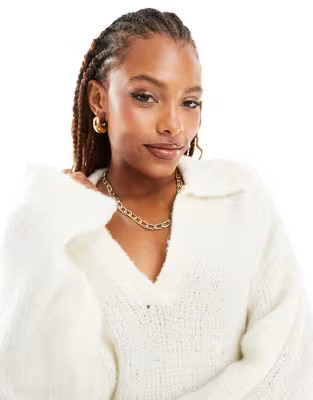 ASOS DESIGN oversized jumper with collar detail in cream | ASOS (Global)