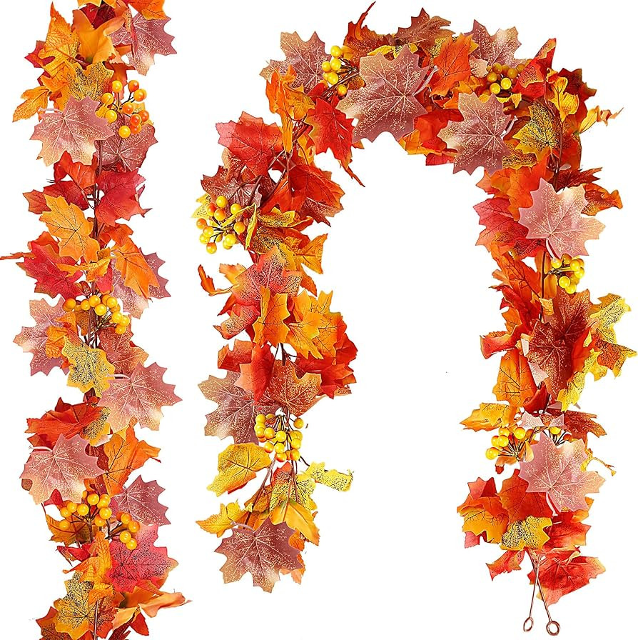 Sggvecsy 3 Pack Fall Maple Leaf Garland 5.7Ft/Piece Artificial Autumn Maple Leaves Garland with B... | Amazon (US)