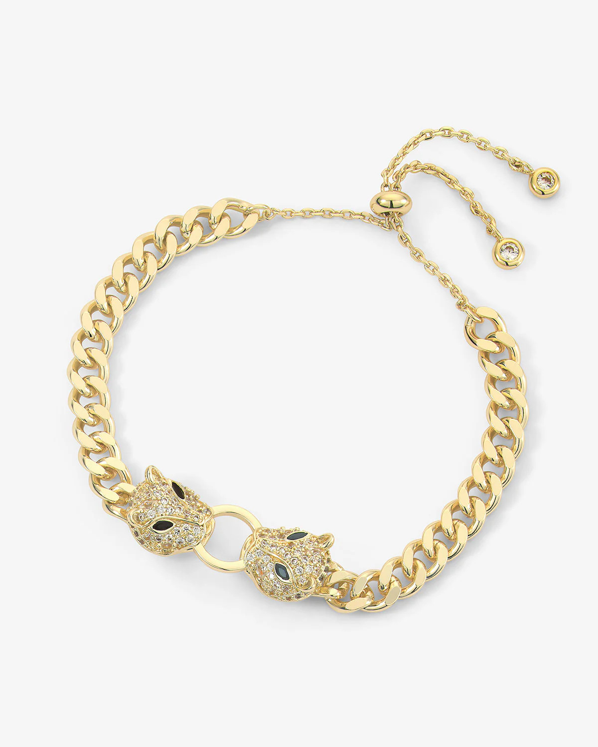 Double Jaguar Cuban Bracelet - Gold|White Diamondettes | Melinda Maria Jewelry