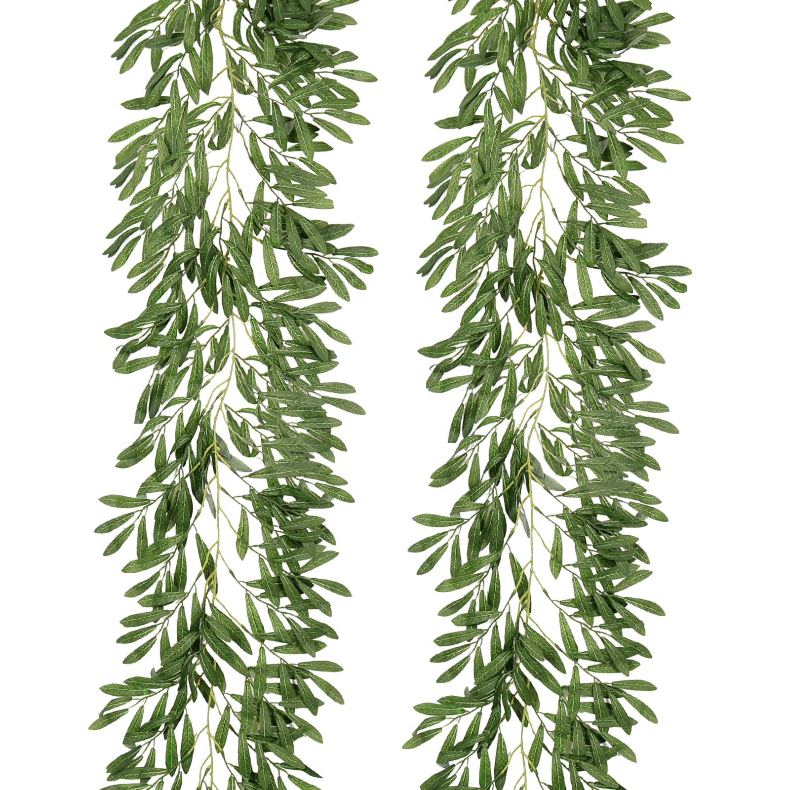 2Pcs Artificial Olive Leaves Garlands 6.2Ft-Fake Hanging Silk Willow Leaves Ivy Vines Faux Bayber... | Amazon (US)
