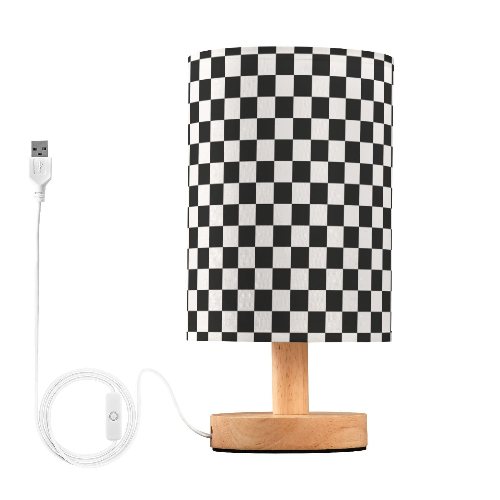 Bedside Lamp Black White Checkered Pattern Table Lamp for Bedroom LED Nightstand Lamp Shade USB P... | Amazon (US)