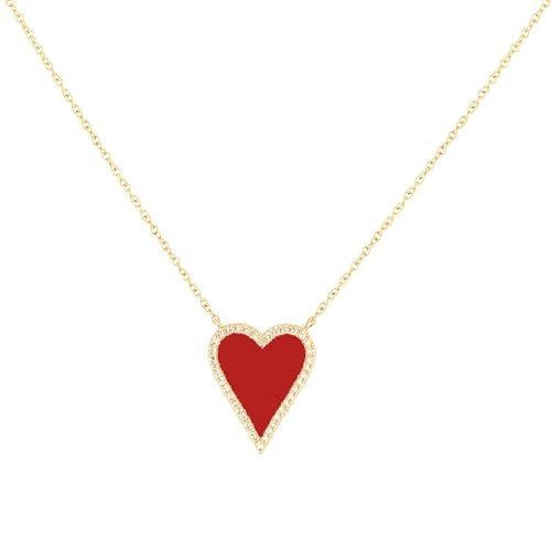 JINGDR Red Heart Necklace for Women Carnelian Crystal Trendy Jewelry Love Heart Gemstone Pendant, Gold Plated Heart Paperclip Chain Necklace Cute Heart Necklaces for Women Dainty Jewelry (Red) | Amazon (US)