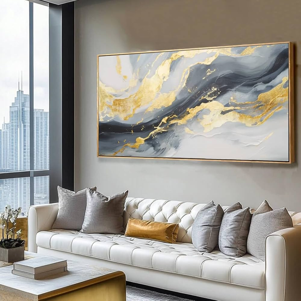 SDYA Wall Art for Living Room Abstract Wall Art Blue and White Pictures Canvas Wall Art 48x24 Inc... | Amazon (US)