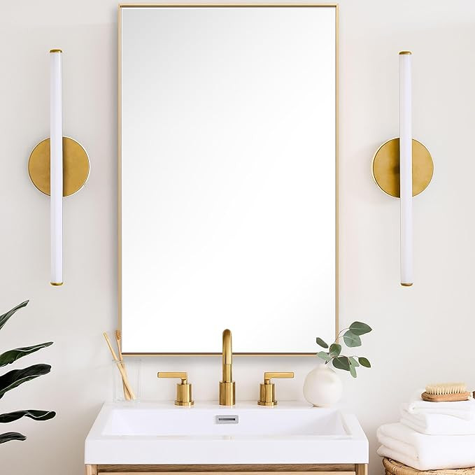 27x40 Inch Orange Gold Bathroom Mirror for Wall, Aluminum Frame Rectangle Rectangular Vanity Mirr... | Amazon (US)