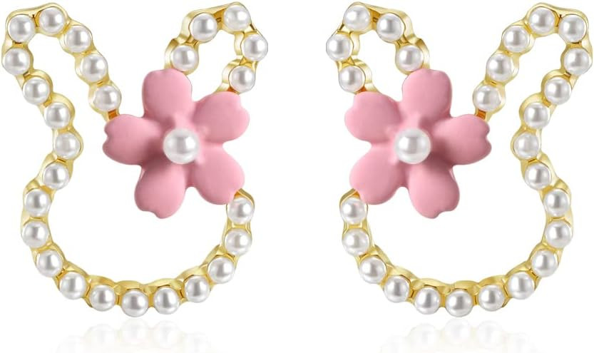 Easter Earrings Cute Bunny Rabbit Pearl Flower Stud Earrings for Women Spring Holiday Jewelry Gif... | Amazon (US)